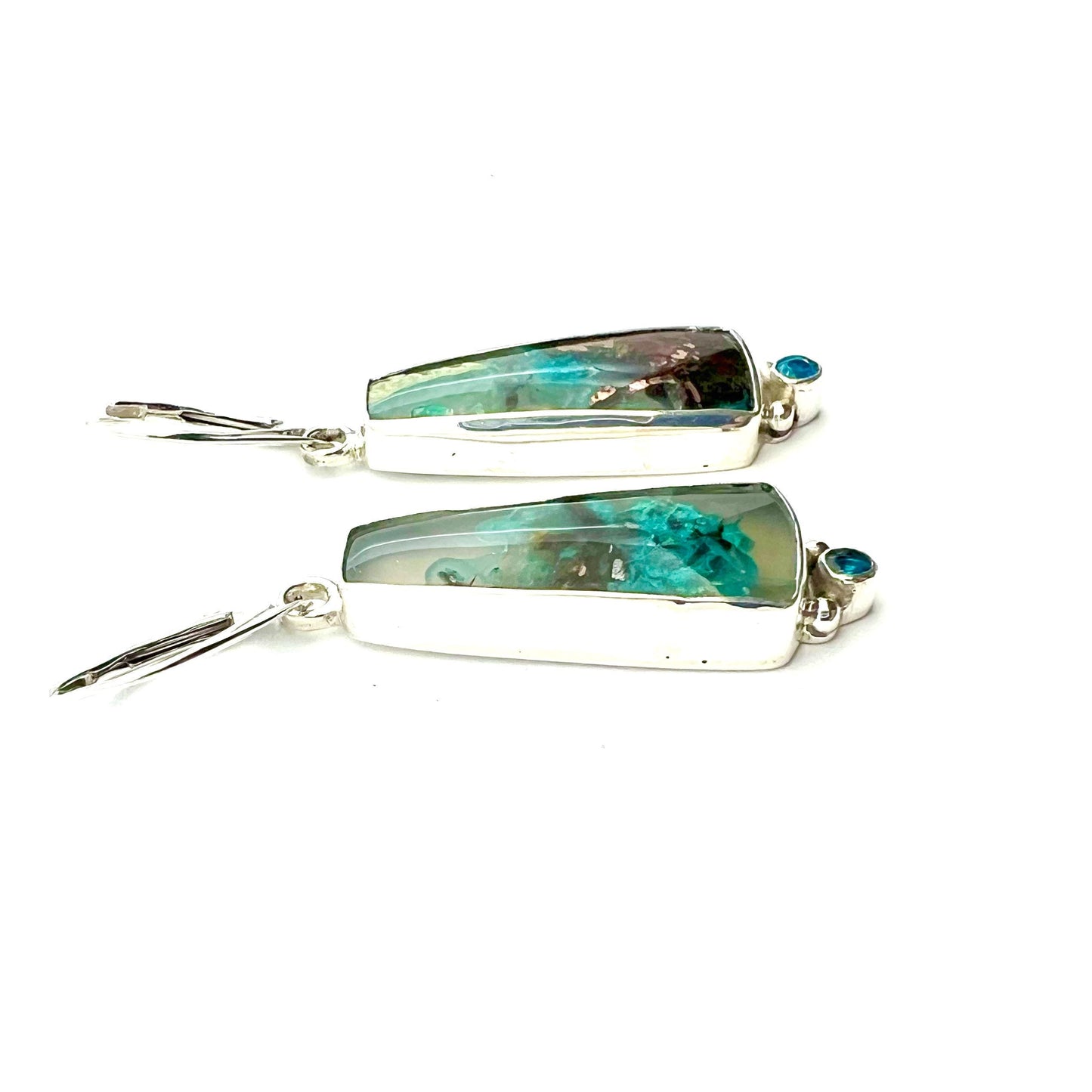 Confetti Chrysocolla and Neon Apatite Earrings in Sterling Silver, Sugar Water Flower Agate OOAK Earrings