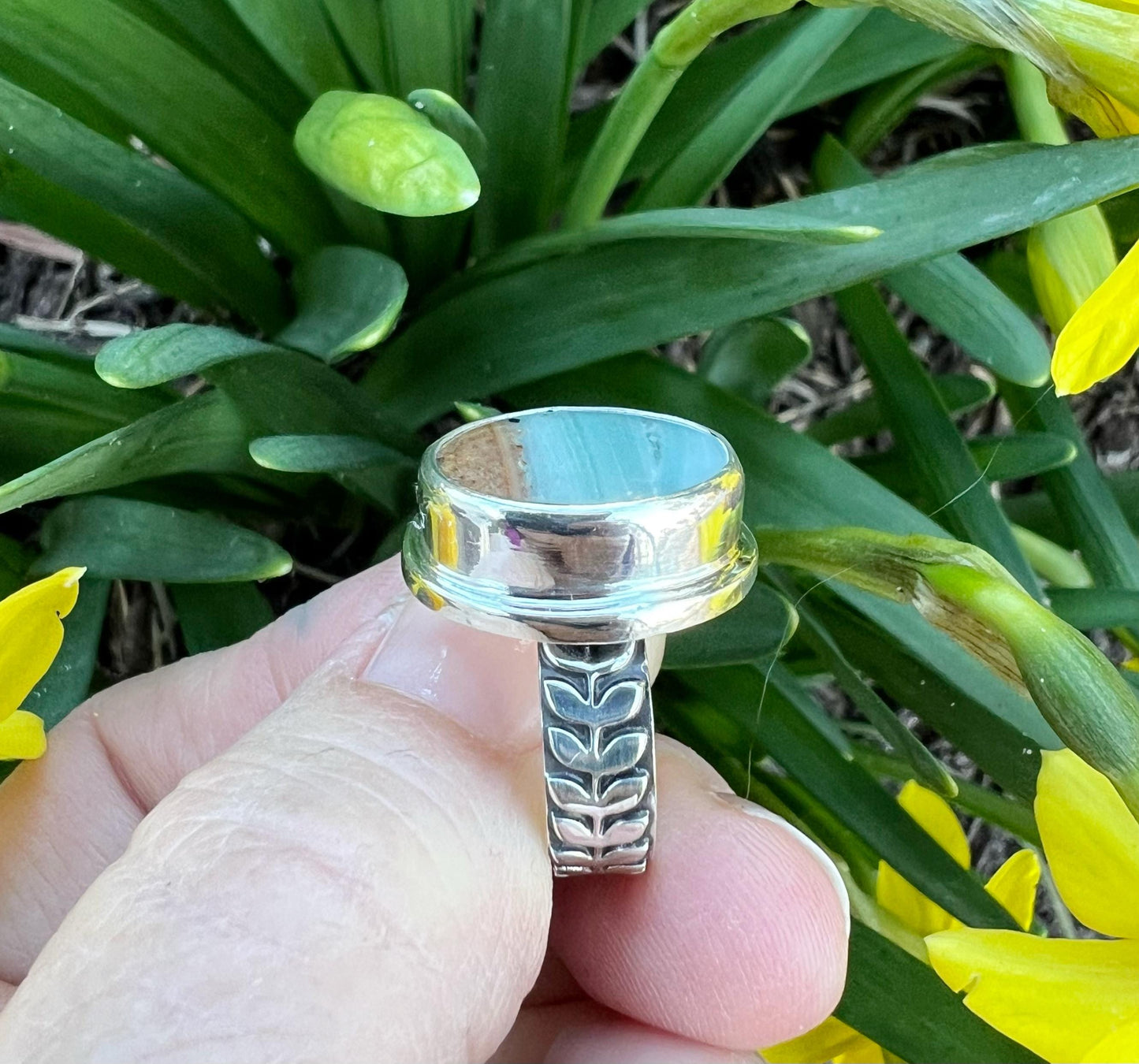 Ocean Picture Stone Ring in Sterling Silver, Scenic Statement Ring