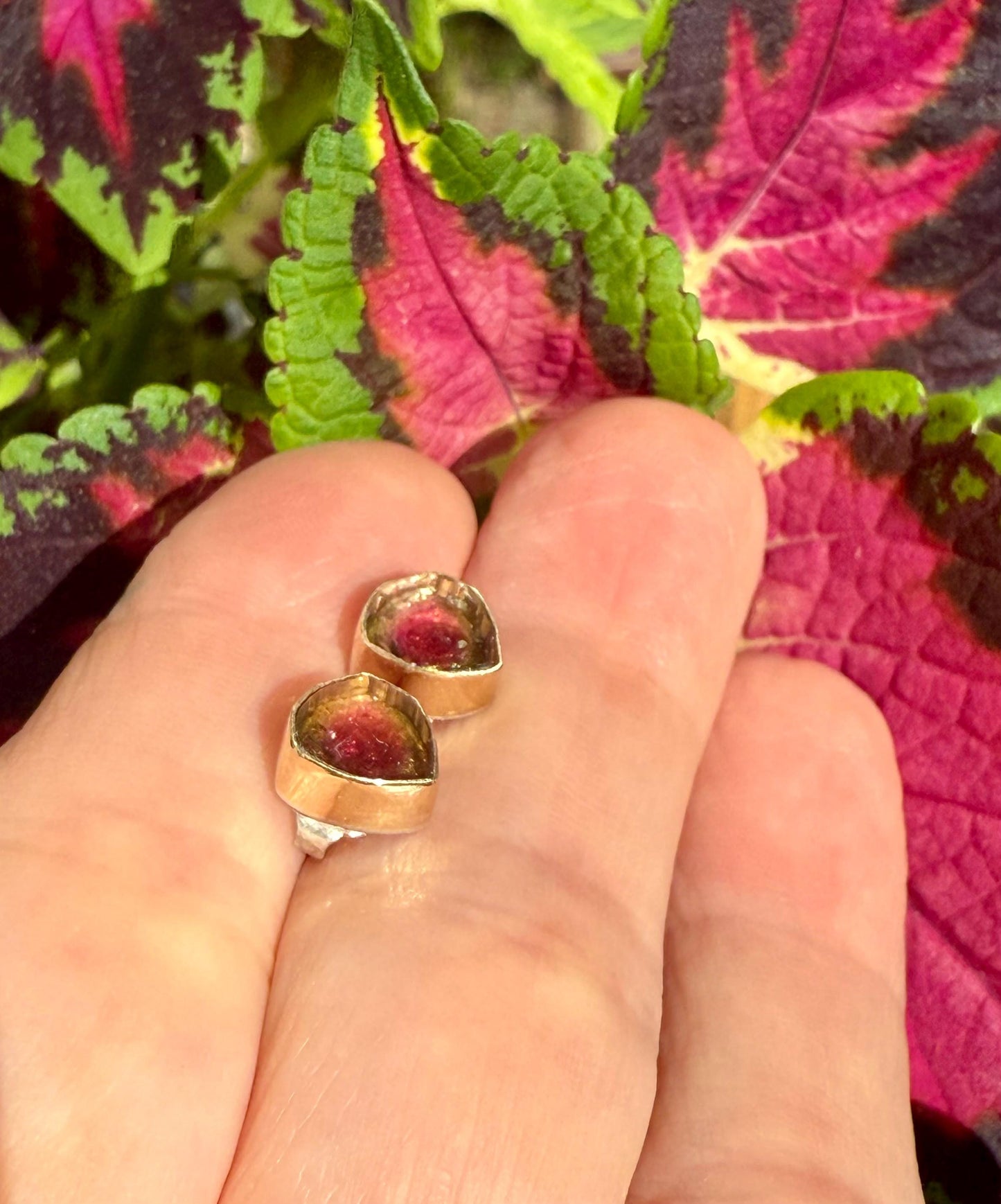 Watermelon Tourmaline Studs, Sterling Silver Gemstone Earrings, October Birthstone