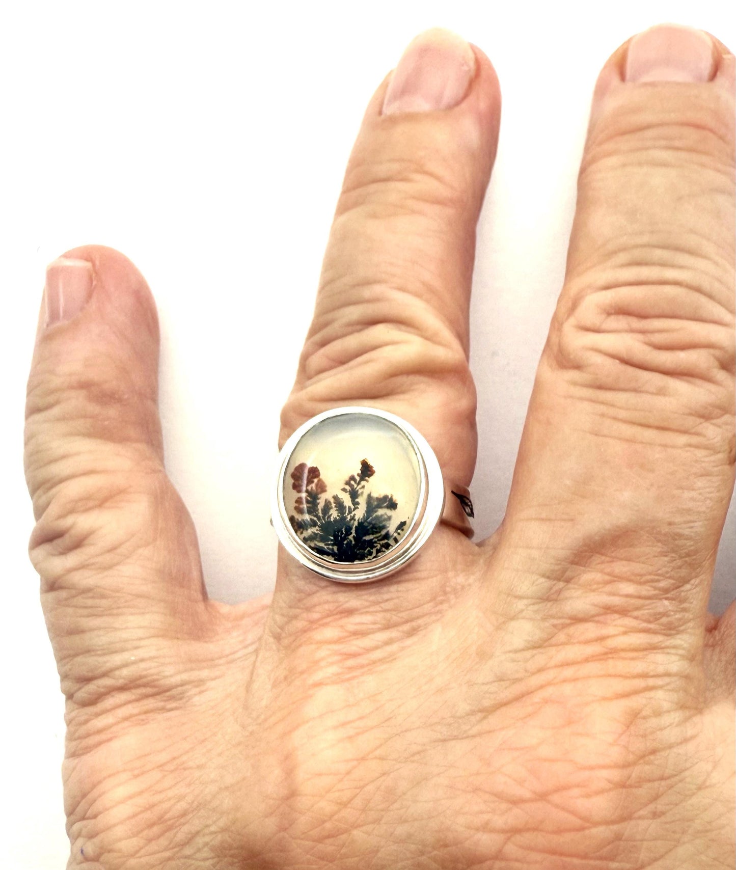 Dendritic Agate Ring in Sterling Silver, OOAK Scenic Stone Ring