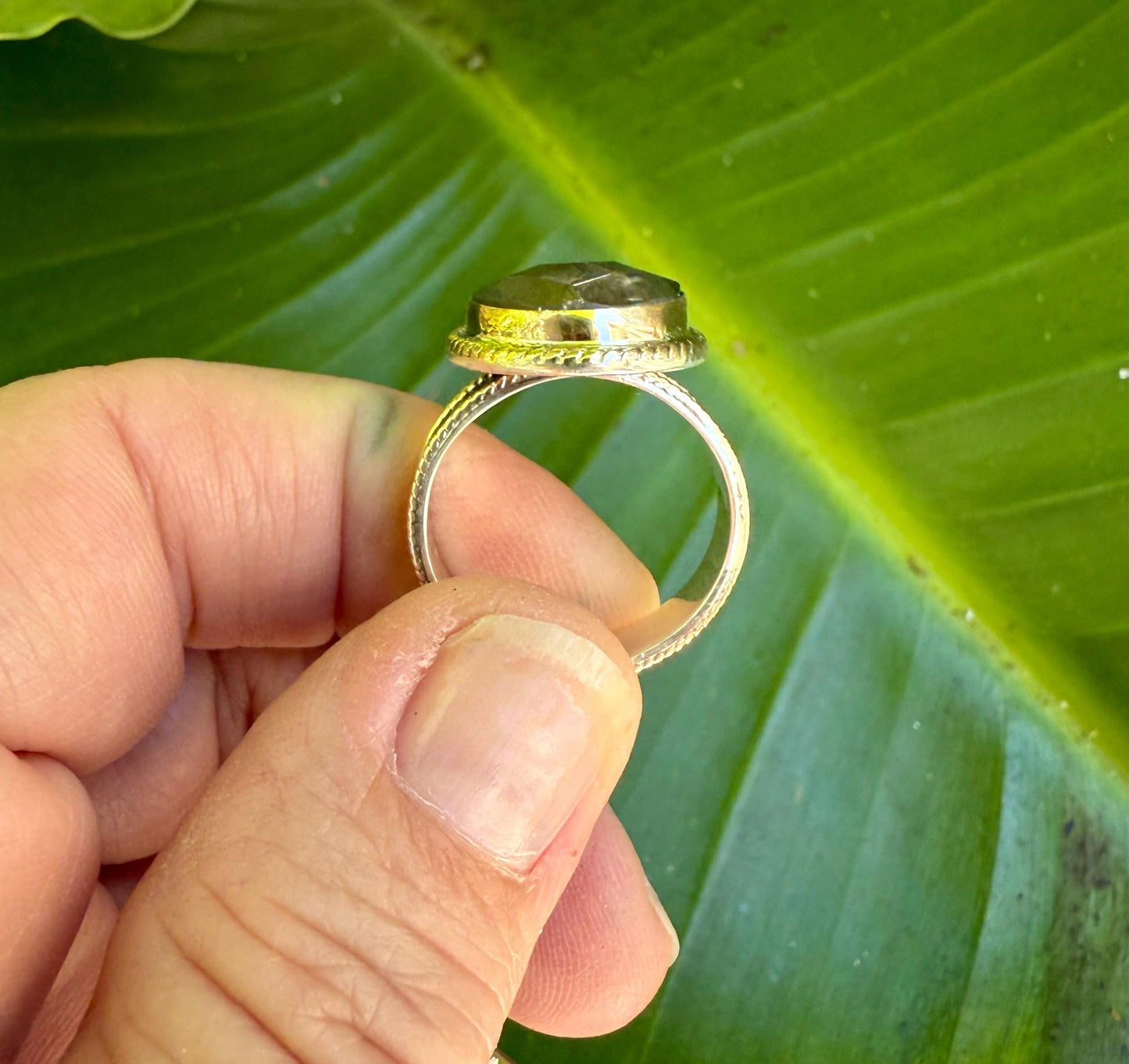 Handmade Labradorite Statement Ring in Sterling Silver and 14k Gold