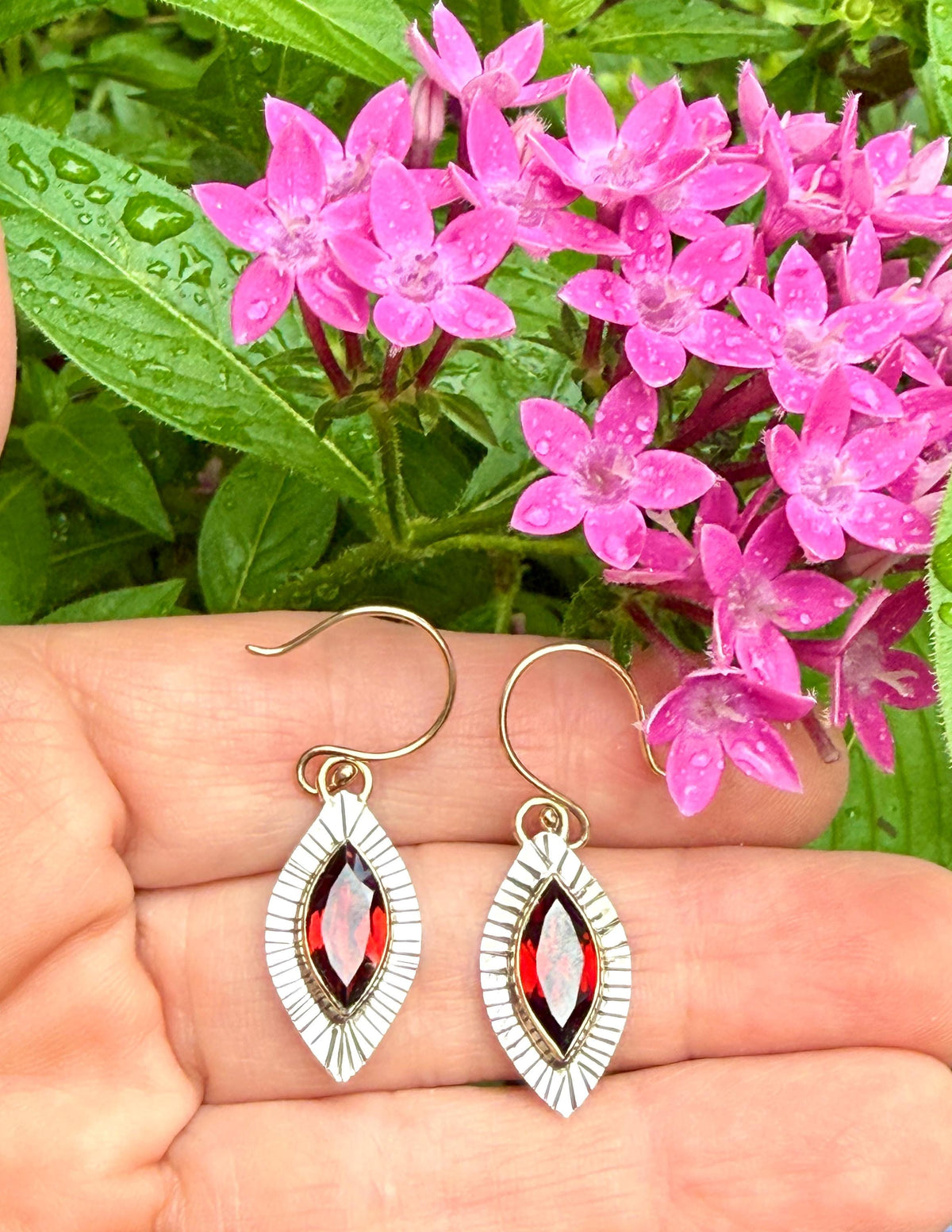 Garnet Marquise earrings in 14k and sterling silver