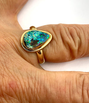 Australian Opal Set in 14k Yellow Gold Ring