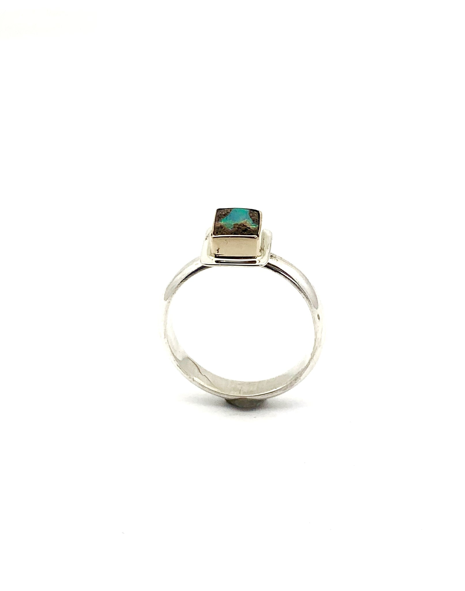 Australian Opal Ring in Silver and Gold, Pipe Opal Ring, October Birthstone Gift, Opal Statement Ring