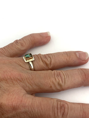 Australian Opal Ring in Silver and Gold, Pipe Opal Ring, October Birthstone Gift, Opal Statement Ring