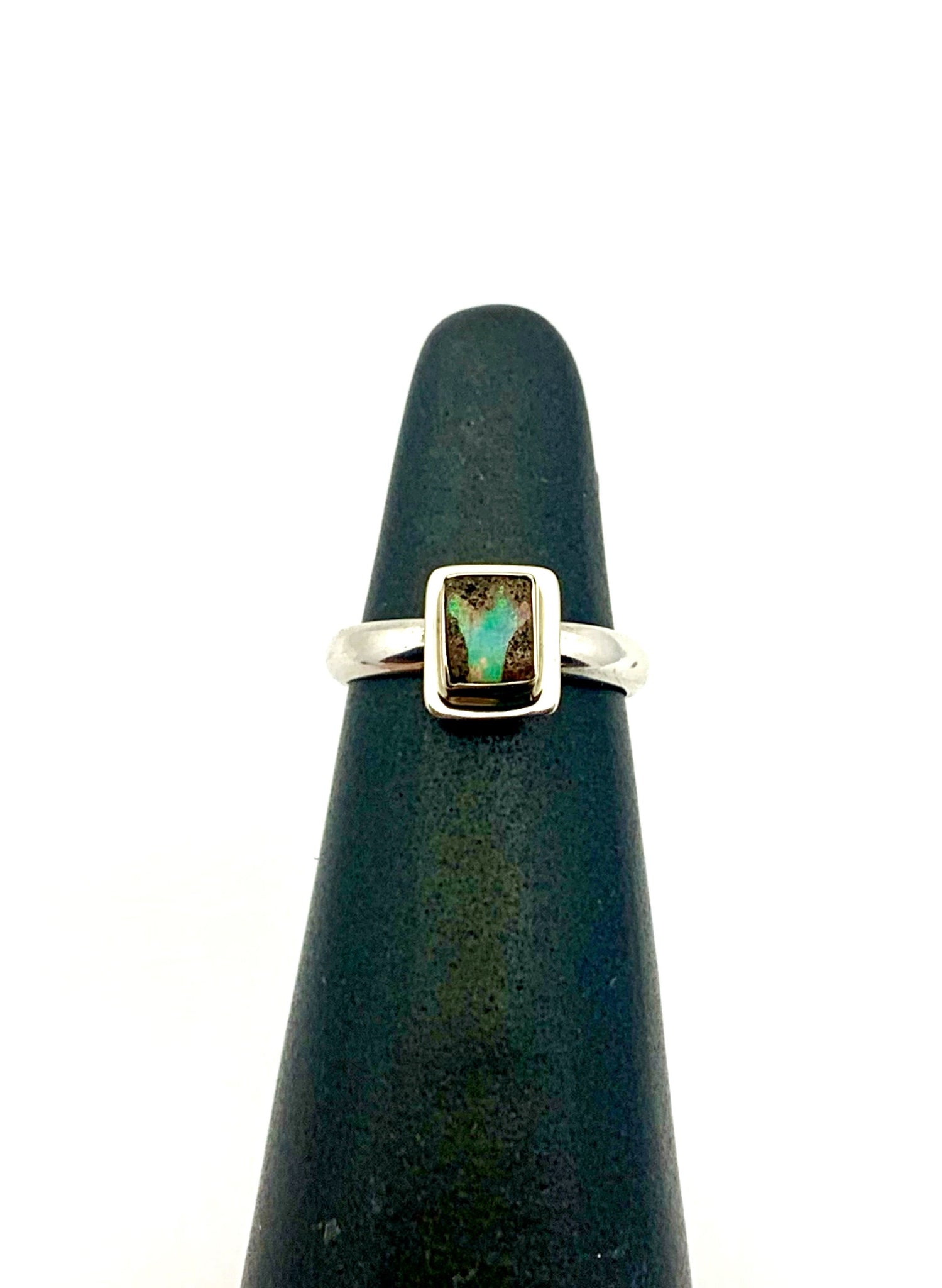 Australian Opal Ring in Silver and Gold, Pipe Opal Ring, October Birthstone Gift, Opal Statement Ring