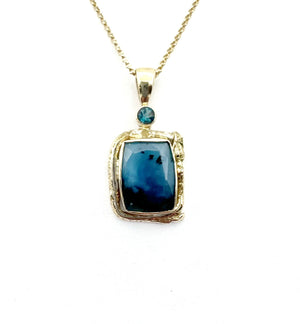 Peruvian Opal and Blue Topaz Pendant in 14k Gold,