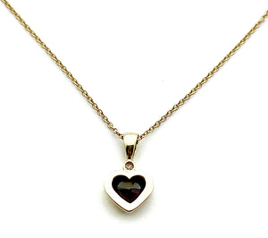 Garnet Heart Pendant with White Diamond in 14k Gold, Gemstone Heart Necklace in Solid Gold