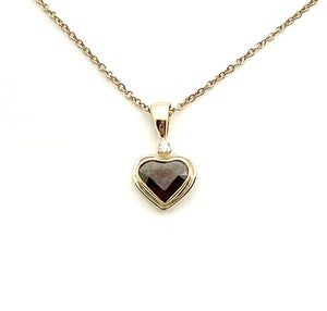 Garnet Heart Pendant with White Diamond in 14k Gold, Gemstone Heart Necklace in Solid Gold