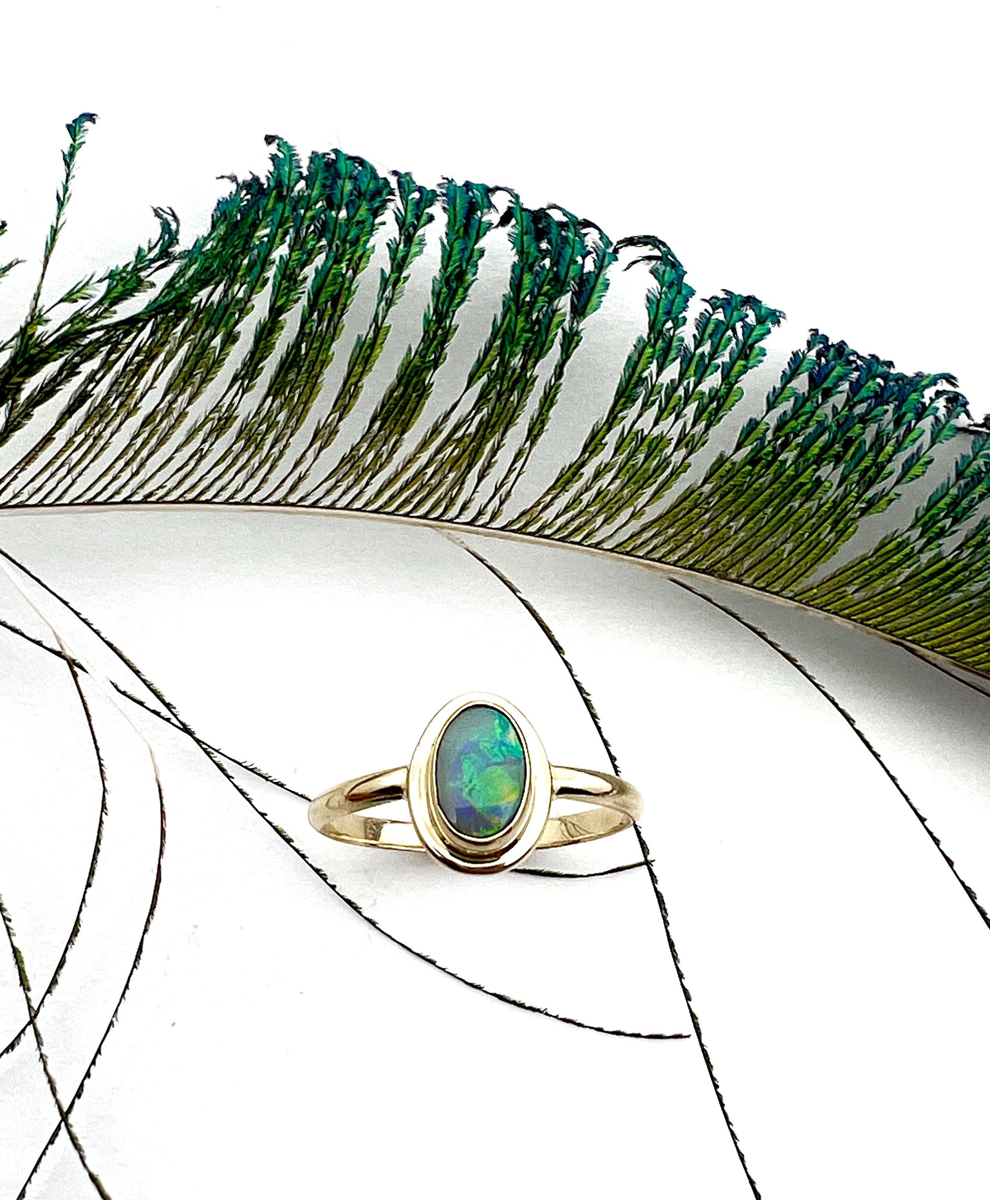 Australian Opal Ring 1n 14k Gold, Natural Gemstone Ring, October Birthstone Jewelry