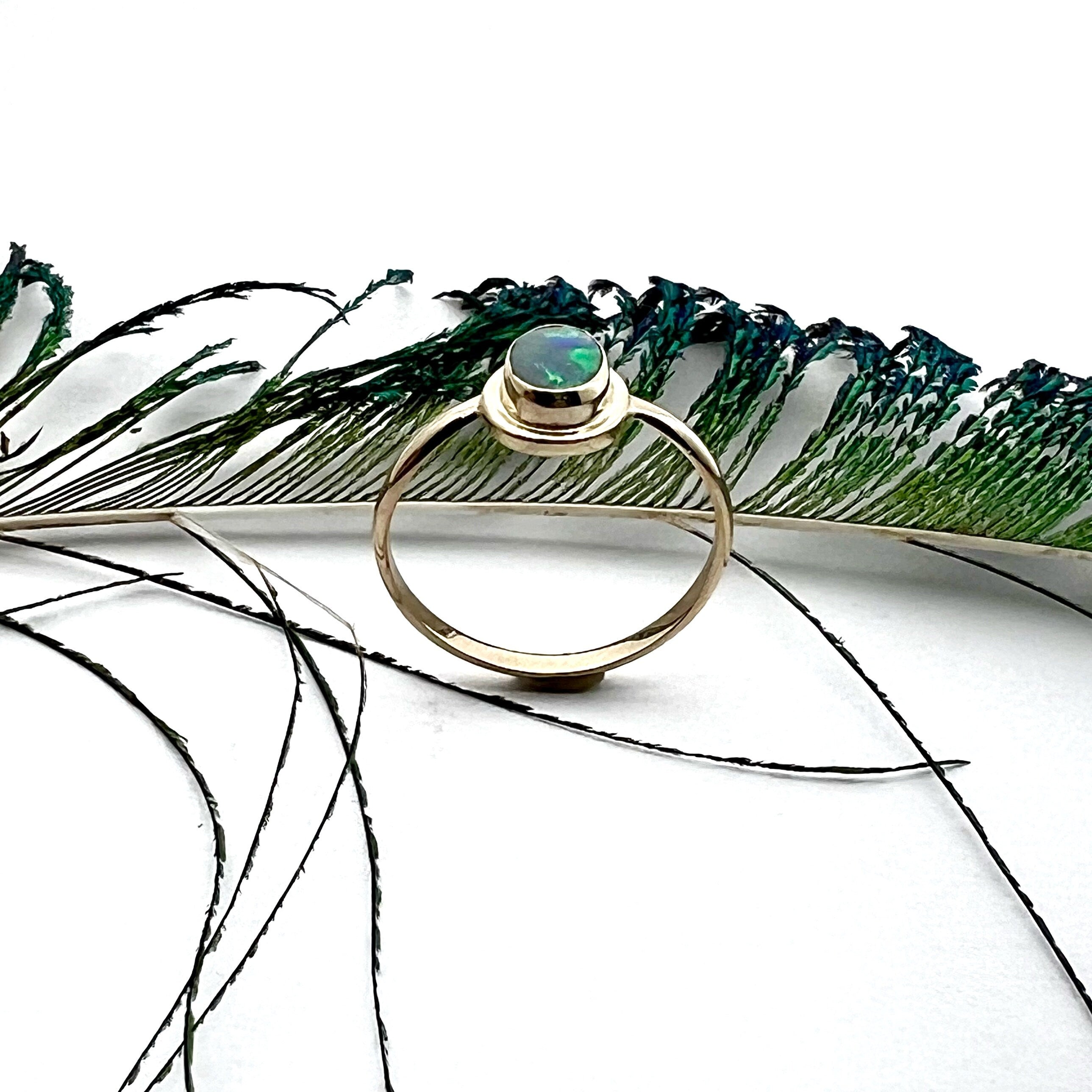 Australian Opal Ring 1n 14k Gold, Natural Gemstone Ring, October Birthstone Jewelry