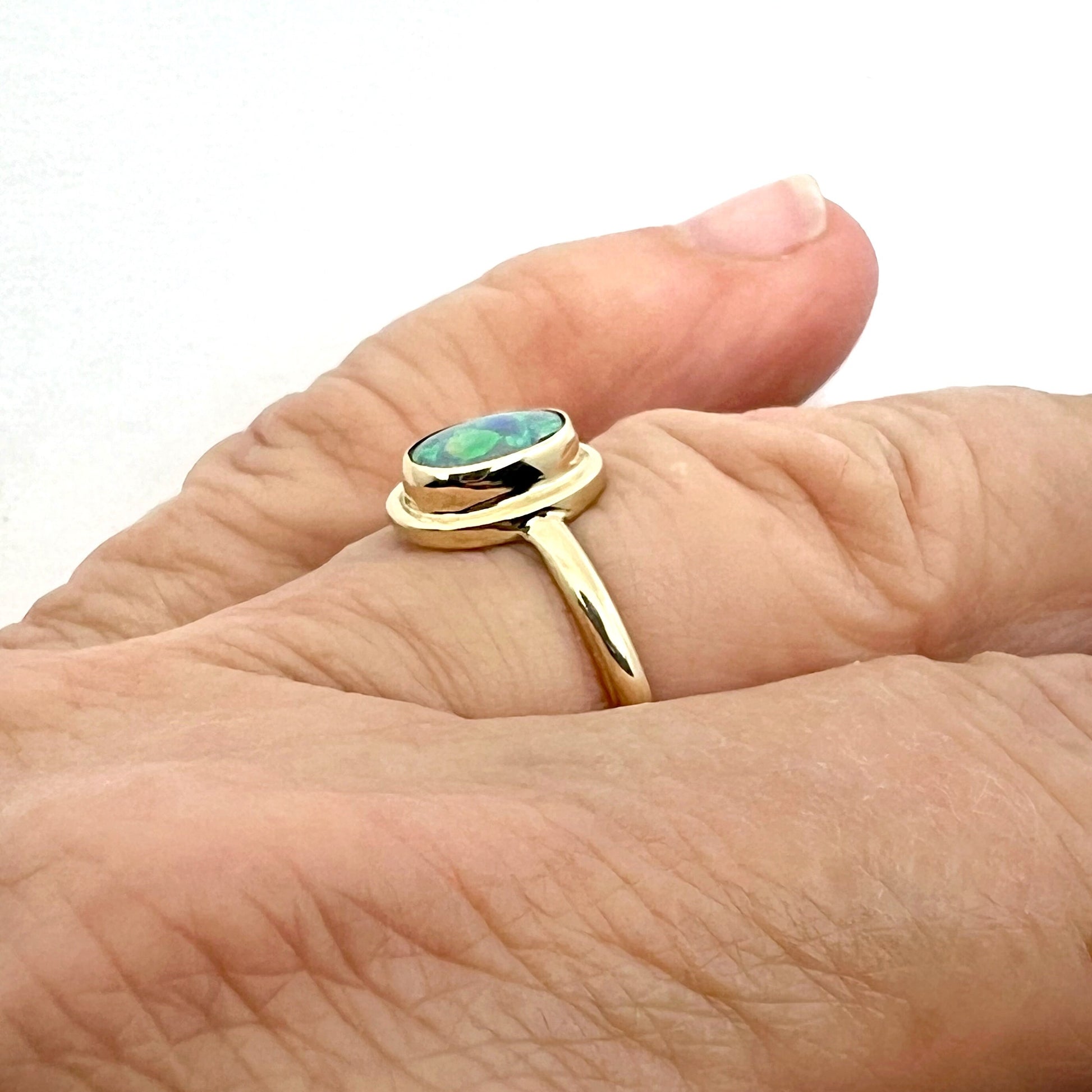 Australian Opal Ring 1n 14k Gold, Natural Gemstone Ring, October Birthstone Jewelry