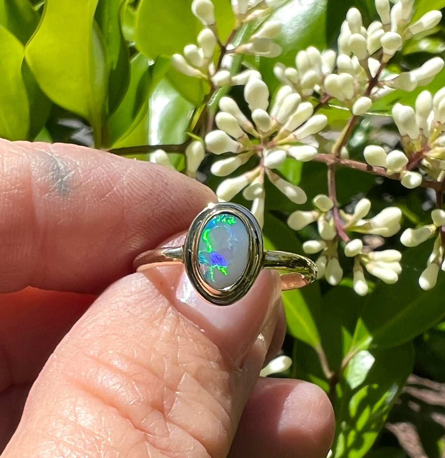 Australian Opal Ring 1n 14k Gold, Natural Gemstone Ring, October Birthstone Jewelry