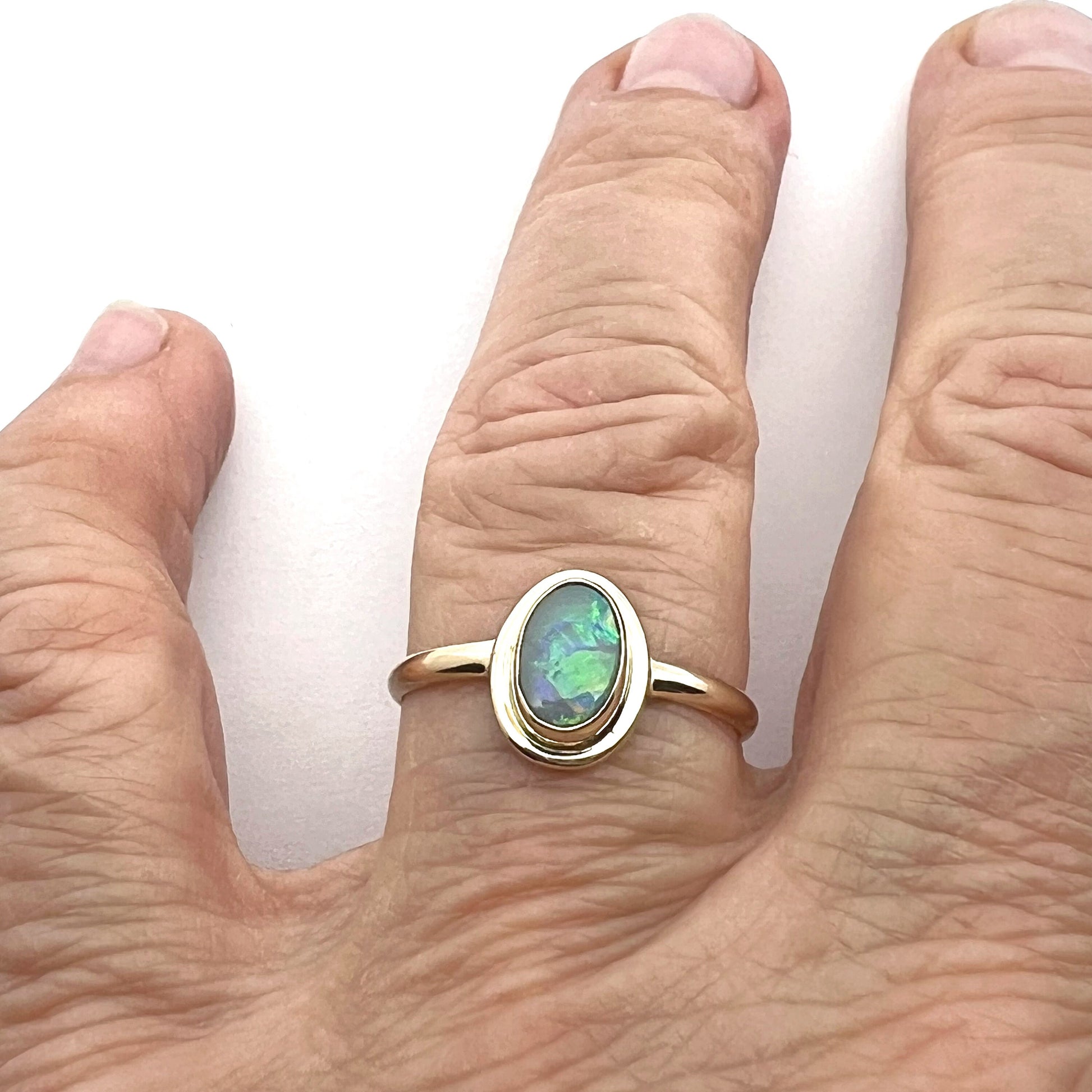 Australian Opal Ring 1n 14k Gold, Natural Gemstone Ring, October Birthstone Jewelry
