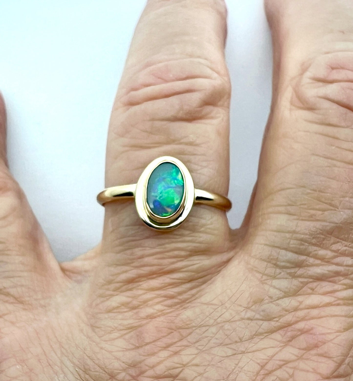 Australian Opal Ring 1n 14k Gold, Natural Gemstone Ring, October Birthstone Jewelry