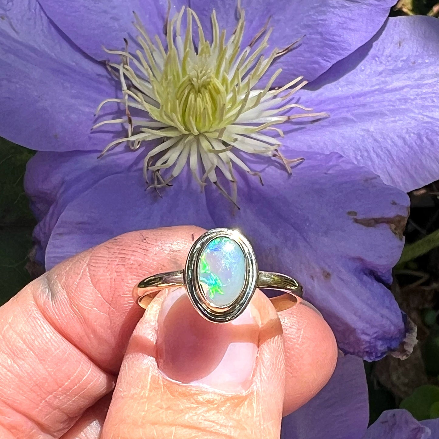 Australian Opal Ring 1n 14k Gold, Natural Gemstone Ring, October Birthstone Jewelry