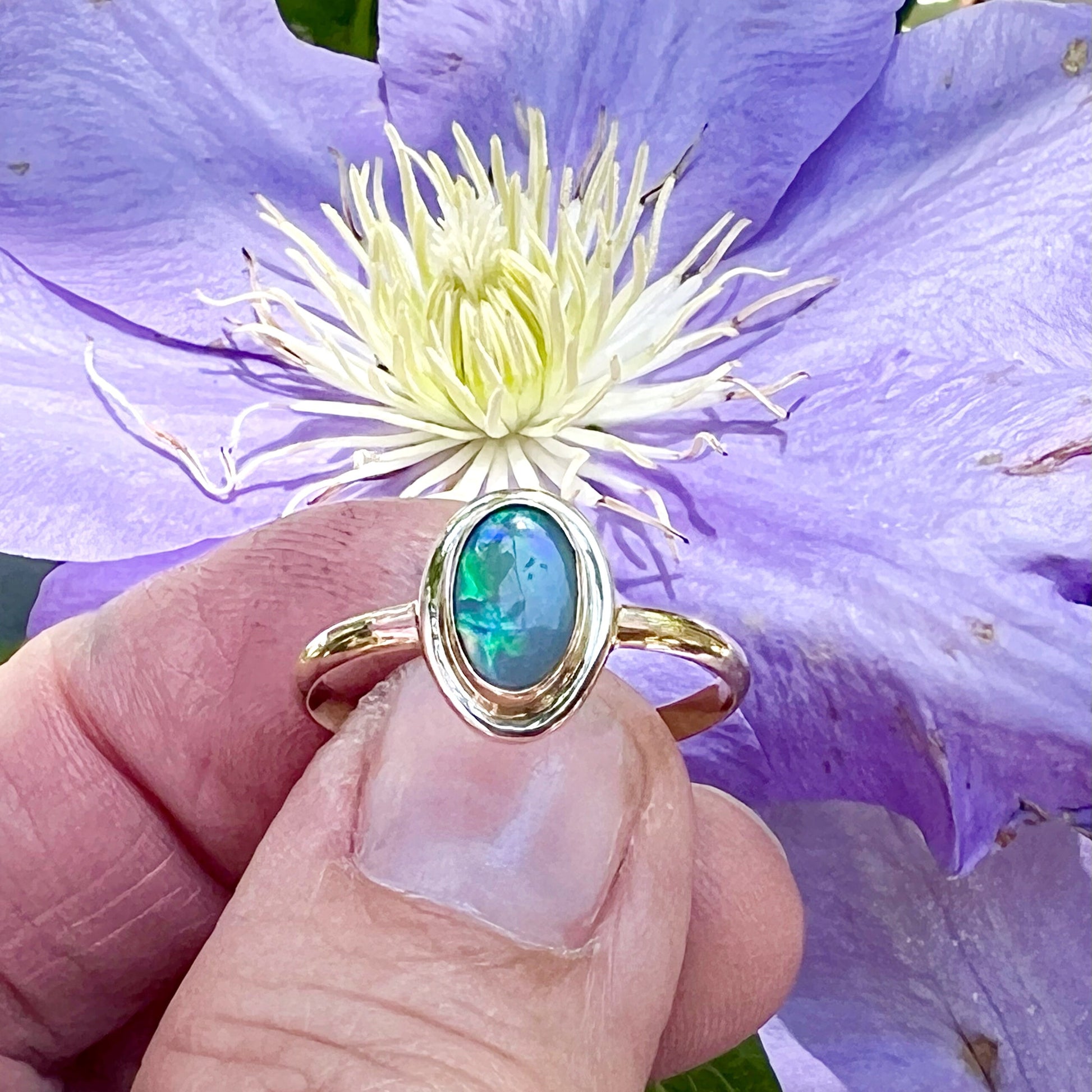 Australian Opal Ring 1n 14k Gold, Natural Gemstone Ring, October Birthstone Jewelry