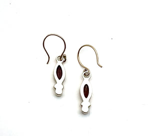 Garnet Marquis and White Topaz Earrings in 14k Gold, Red Gemstone Earrings, January Birthstone Jewelry