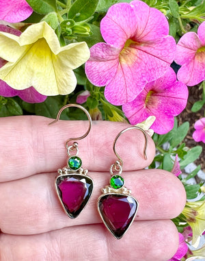 Watermelon Tourmaline and Chrome Diopside Earrings in 14k Gold and Sterling Silver