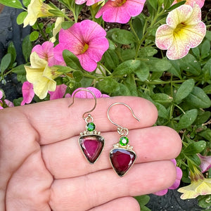 Watermelon Tourmaline and Chrome Diopside Earrings in 14k Gold and Sterling Silver