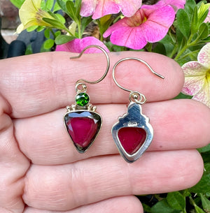 Watermelon Tourmaline and Chrome Diopside Earrings in 14k Gold and Sterling Silver