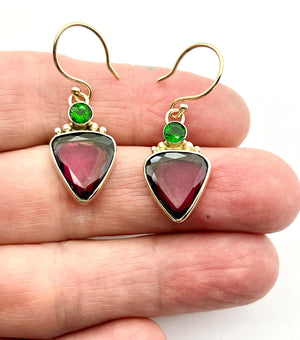 Watermelon Tourmaline and Chrome Diopside Earrings in 14k Gold and Sterling Silver