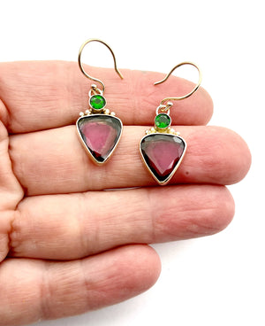 Watermelon Tourmaline and Chrome Diopside Earrings in 14k Gold and Sterling Silver