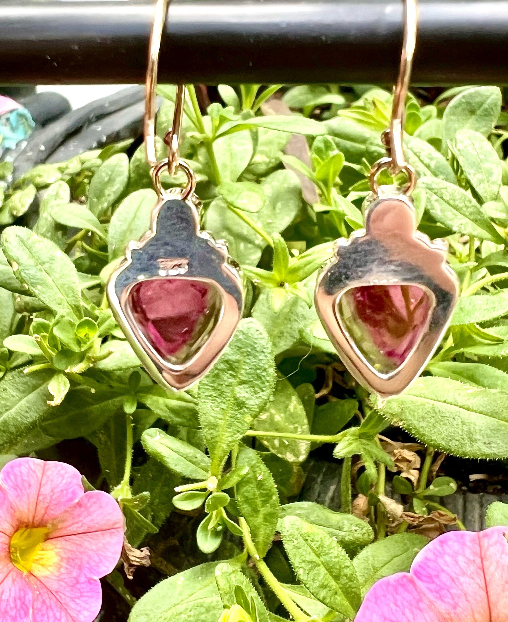 Watermelon Tourmaline and Chrome Diopside Earrings in 14k Gold and Sterling Silver