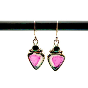 Watermelon Tourmaline and Chrome Diopside Earrings in 14k Gold and Sterling Silver