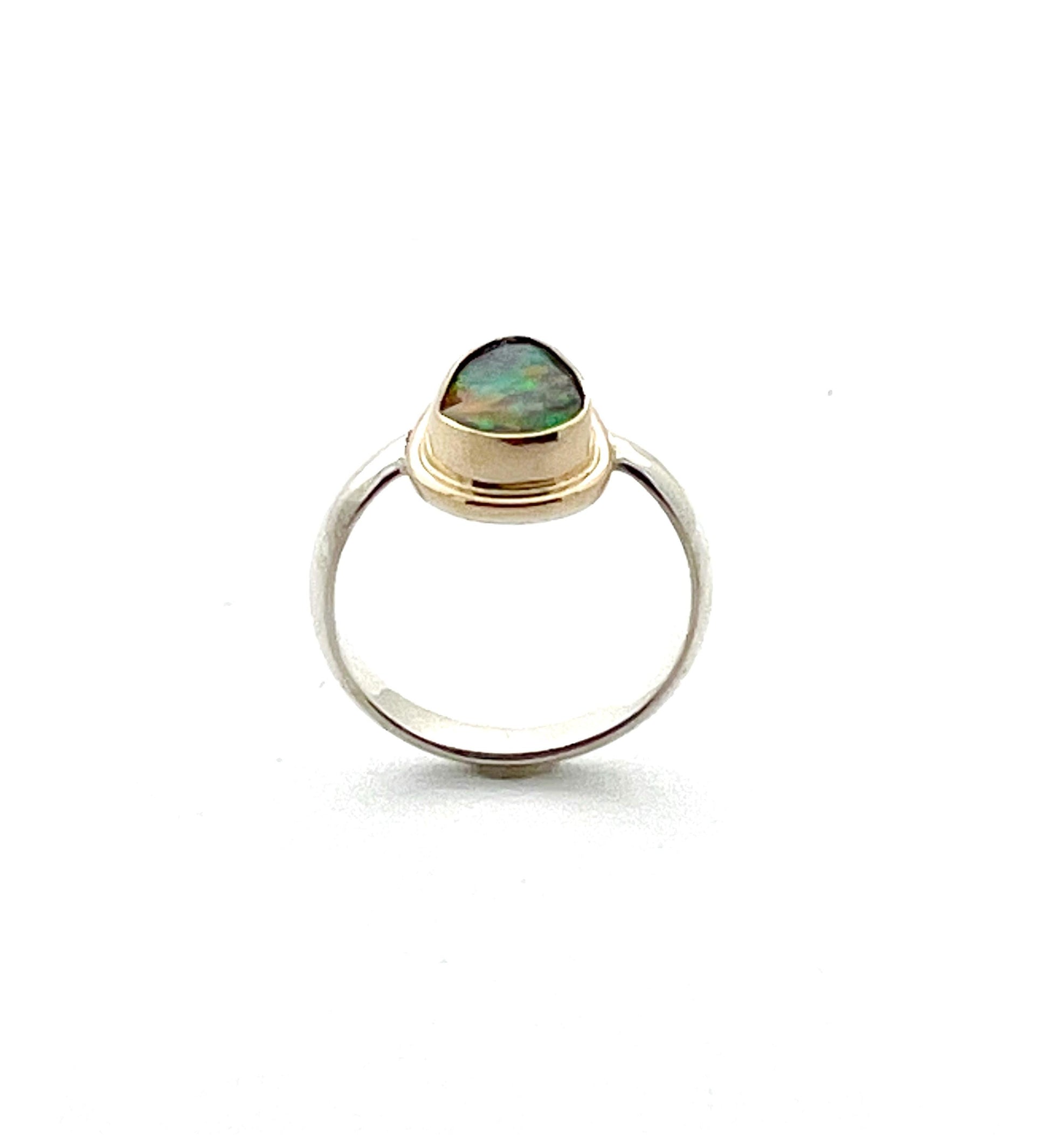 Australian Opal Ring with Solid Multi Color Opal in 14k Gold and Sterling Silver
