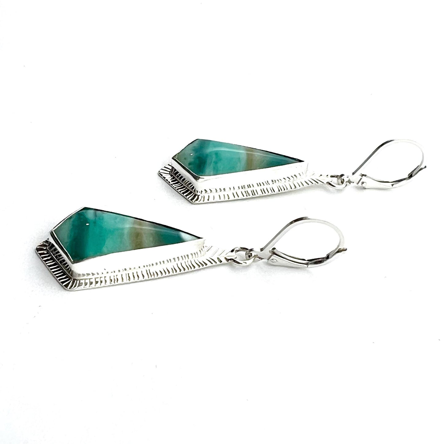 Indonesian Opal Earrings in Textured Sterling Silver, Blue Stone Earrings, Boho Jewelry