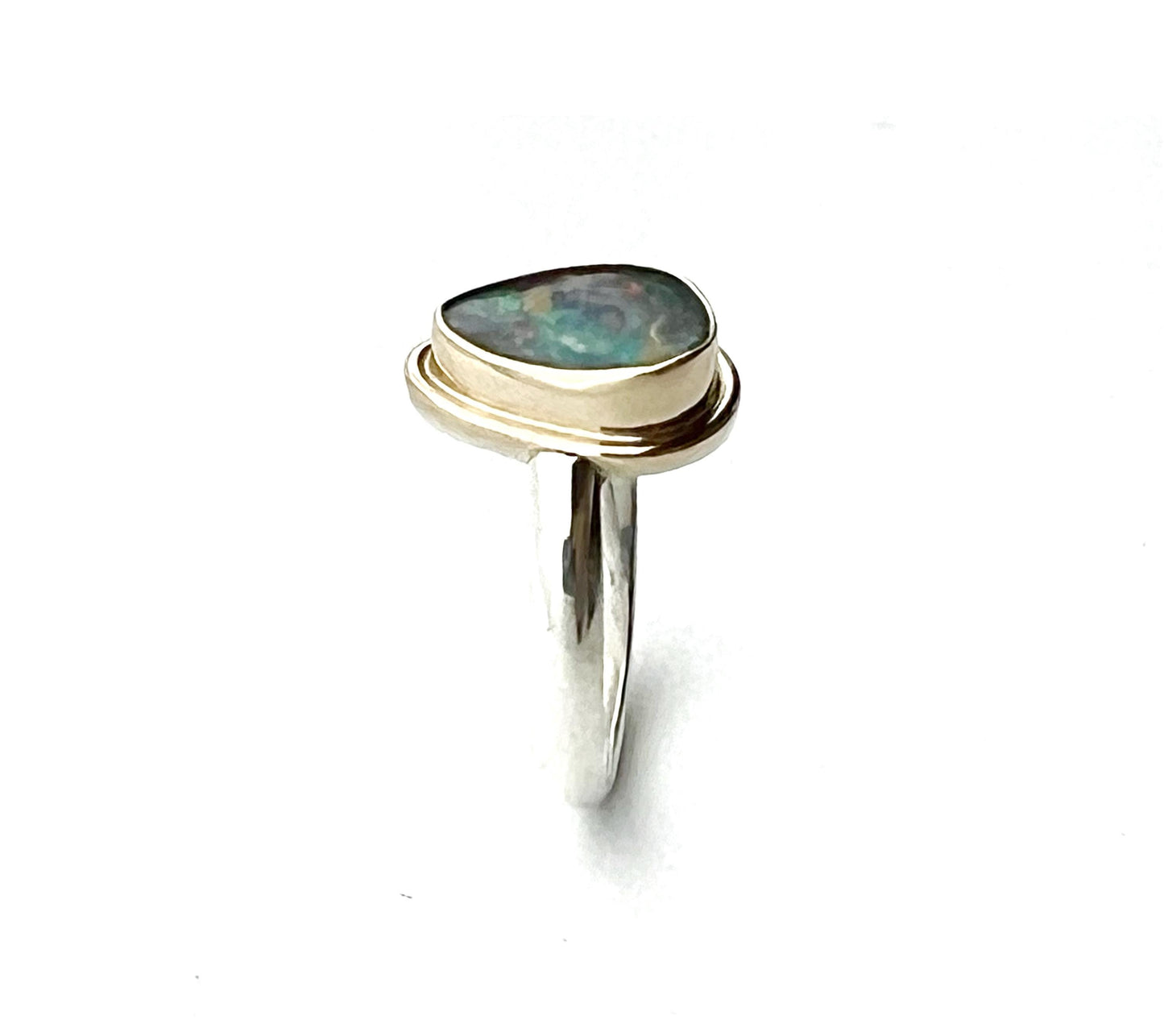 Australian Opal Ring with Solid Multi Color Opal in 14k Gold and Sterling Silver