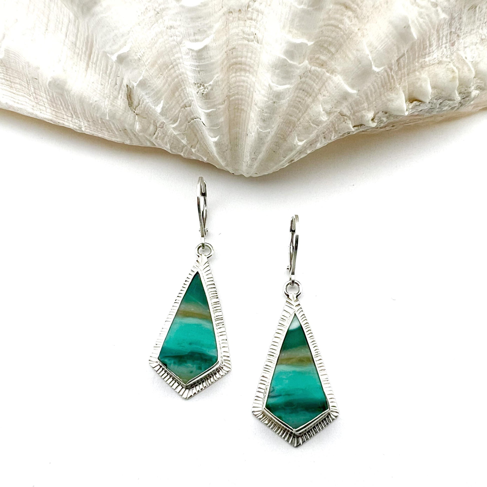 Indonesian Opal Earrings in Textured Sterling Silver, Blue Stone Earrings, Boho Jewelry