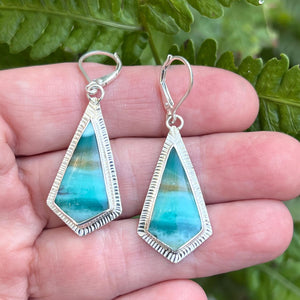 Indonesian Opal Earrings in Textured Sterling Silver, Blue Stone Earrings, Boho Jewelry