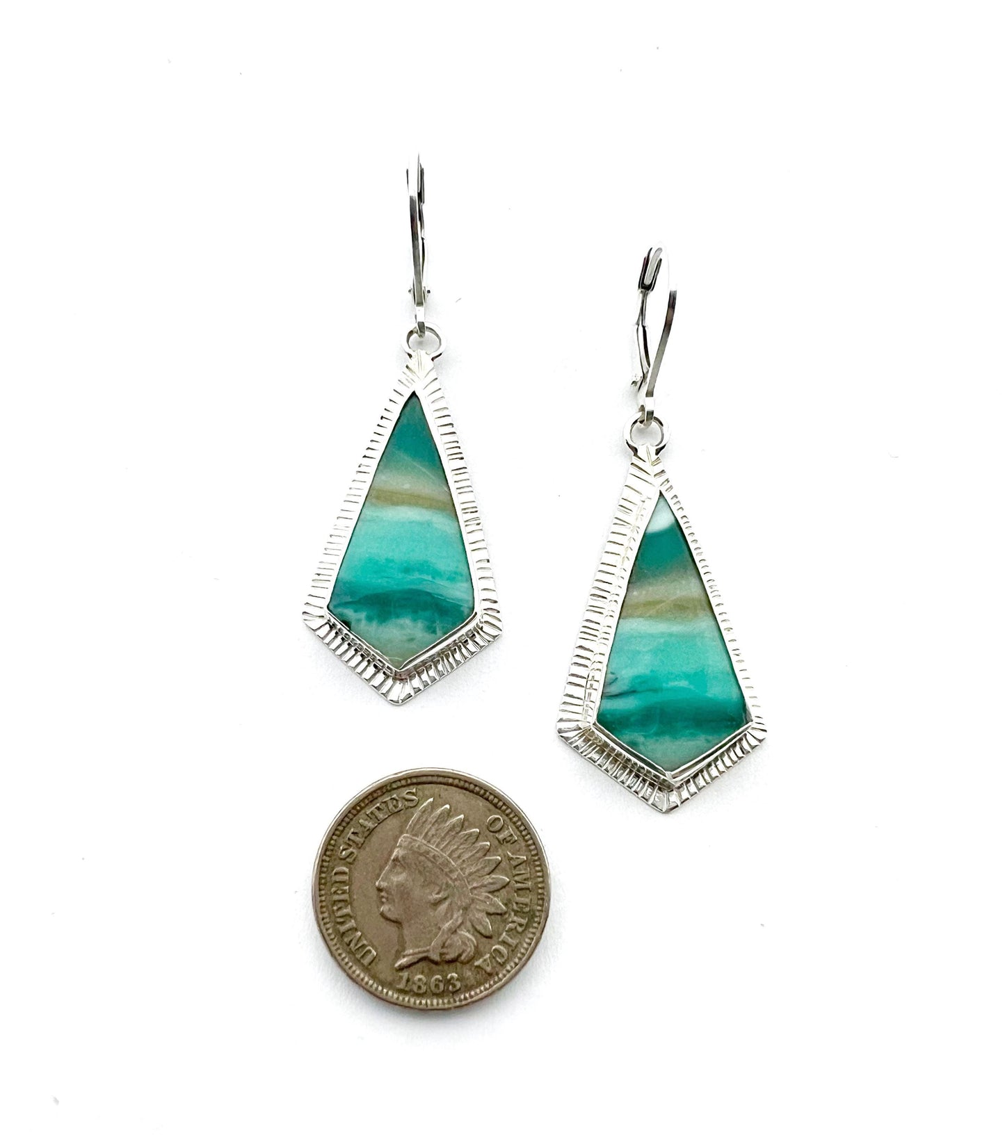 Indonesian Opal Earrings in Textured Sterling Silver, Blue Stone Earrings, Boho Jewelry