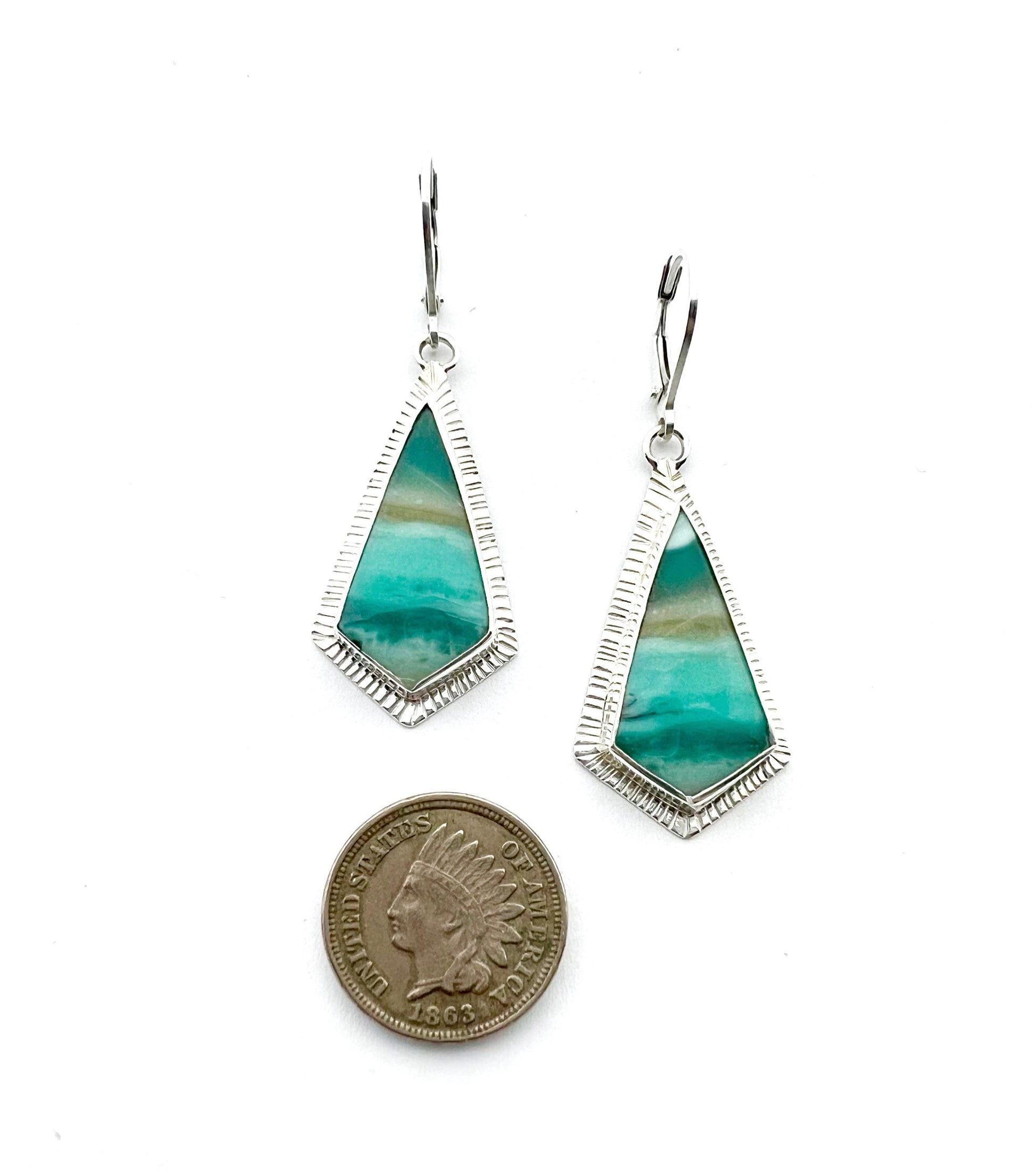 Indonesian Opal Earrings in Textured Sterling Silver, Blue Stone Earrings, Boho Jewelry