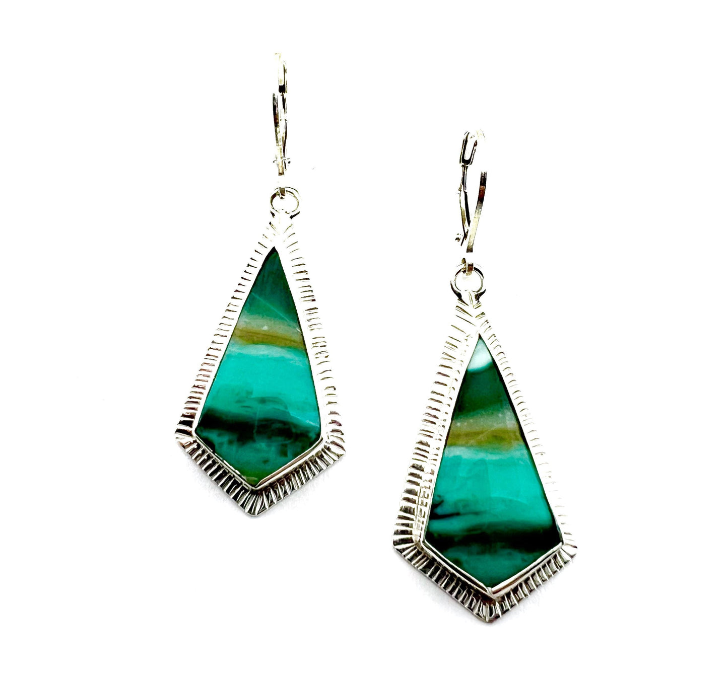 Indonesian Opal Earrings in Textured Sterling Silver, Blue Stone Earrings, Boho Jewelry