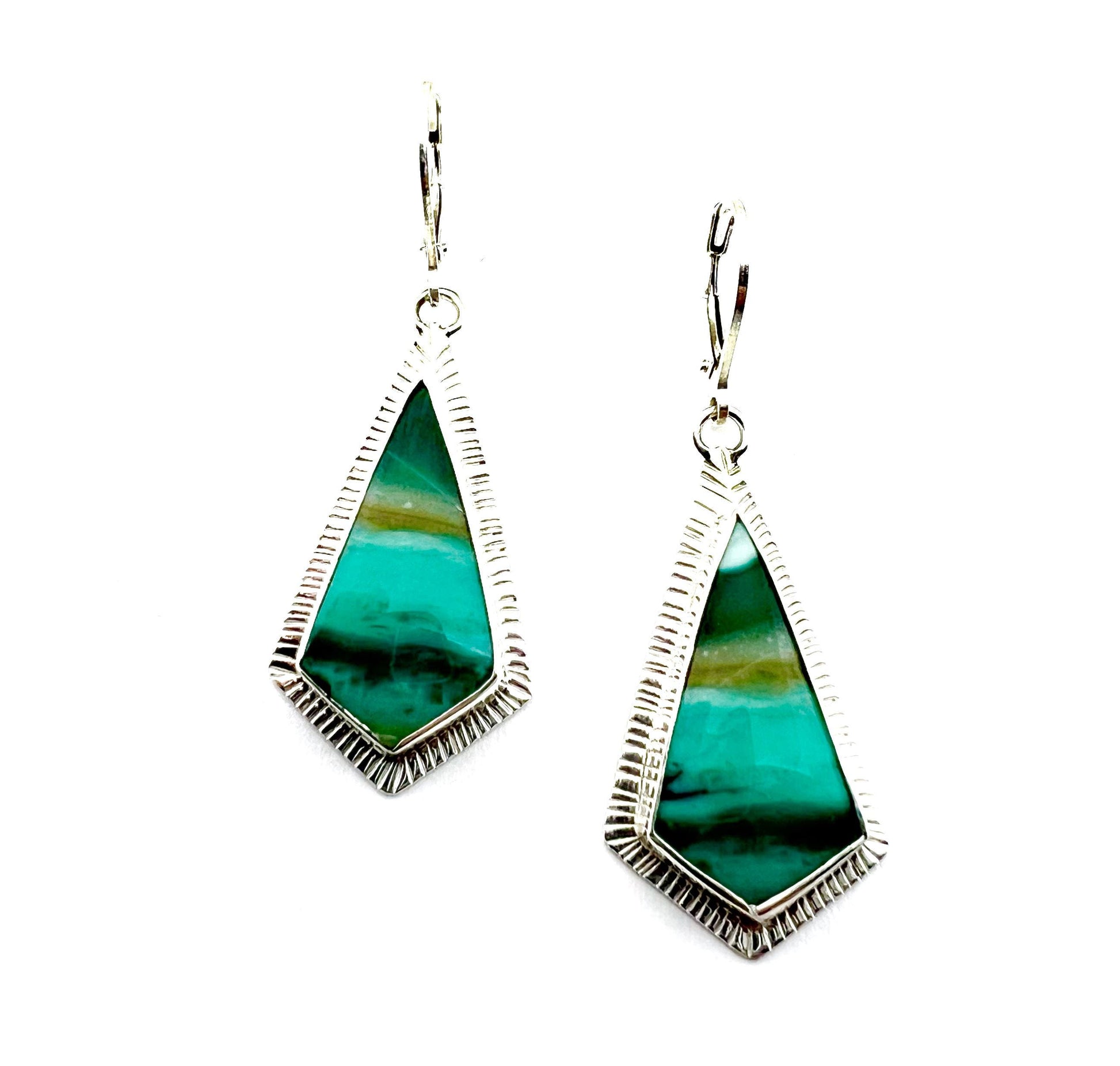 Indonesian Opal Earrings in Textured Sterling Silver, Blue Stone Earrings, Boho Jewelry