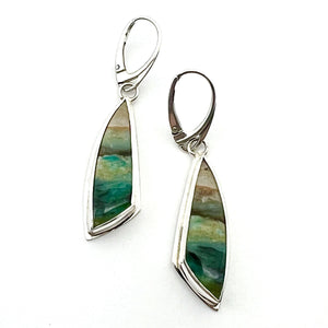 Indonesian Opalized Wood Earrings, Sterling Silver Gemstone Jewelry, Scenic Stone Earrings