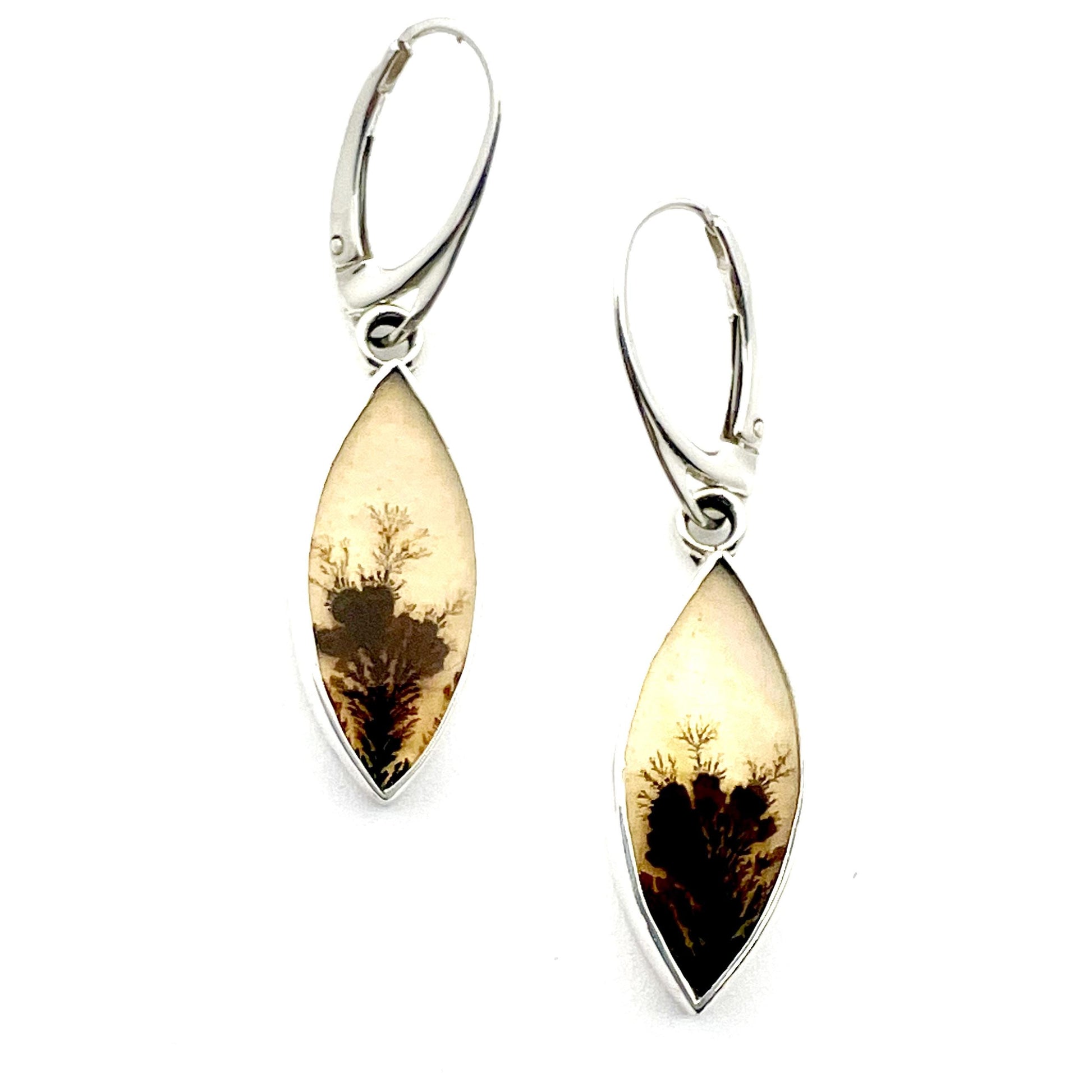 Dendritic Agate Earrings in Sterling Silver, Scenic Stone Jewelry, Nature lover earrings
