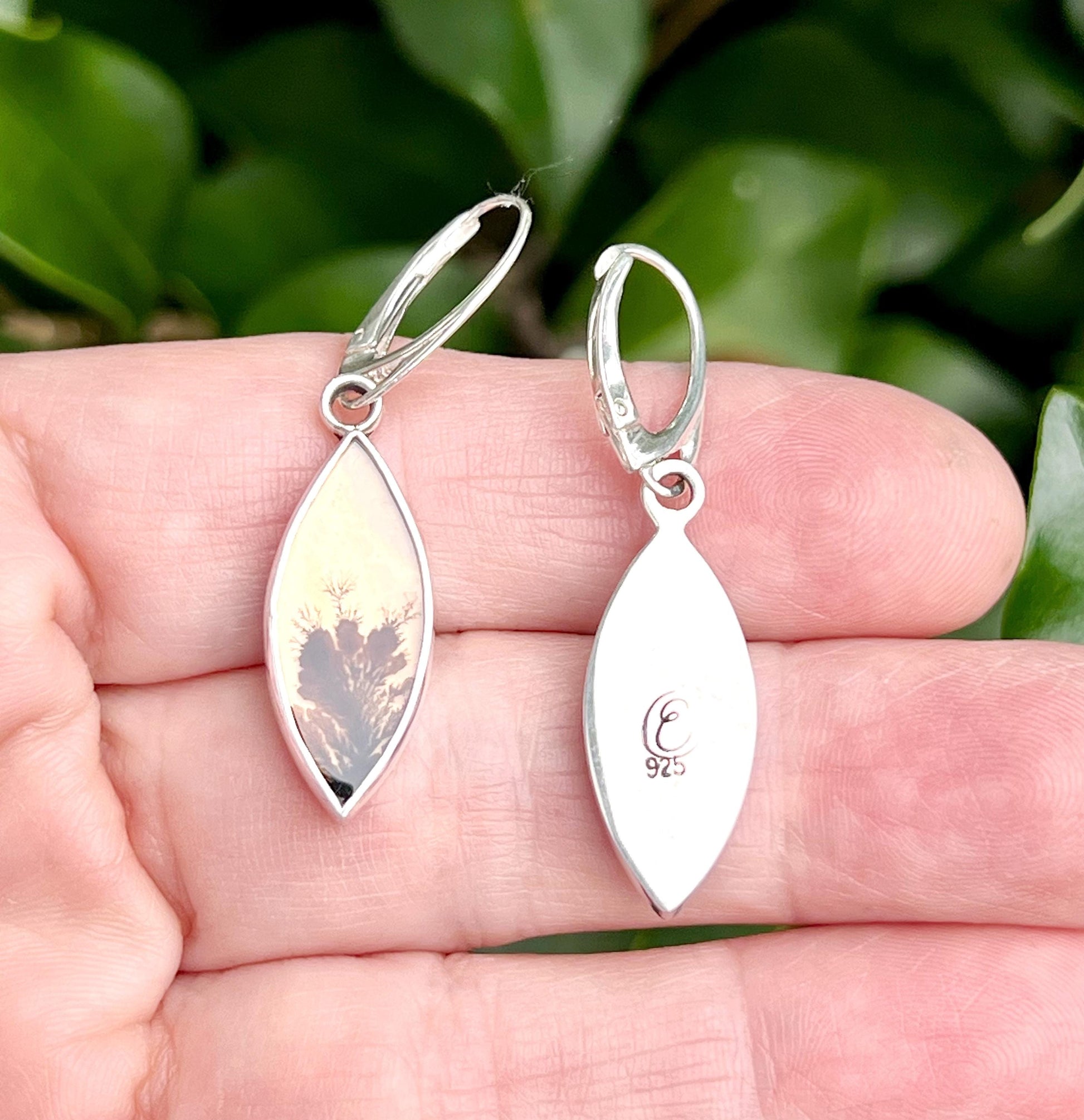 Dendritic Agate Earrings in Sterling Silver, Scenic Stone Jewelry, Nature lover earrings