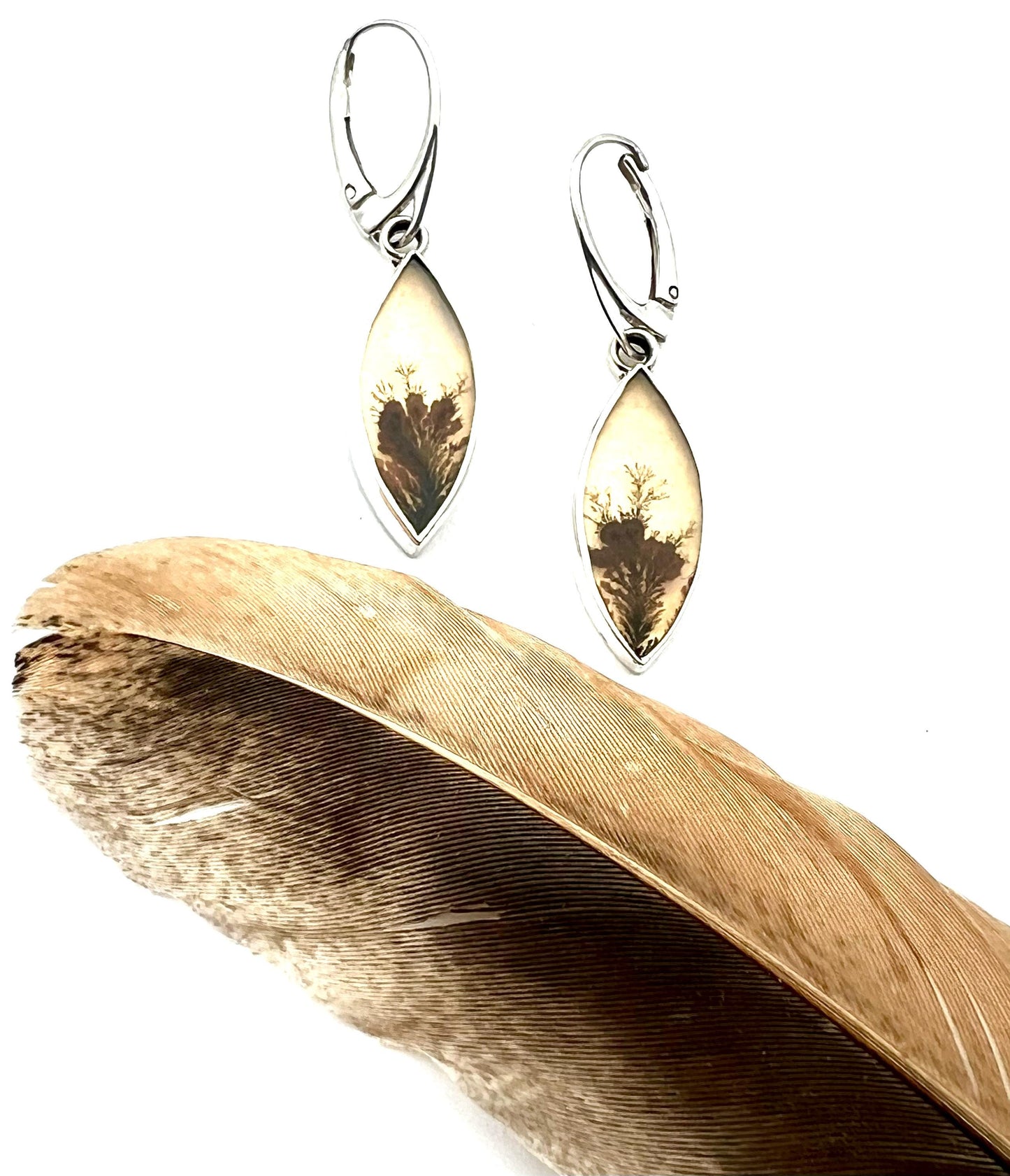 Dendritic Agate Earrings in Sterling Silver, Scenic Stone Jewelry, Nature lover earrings