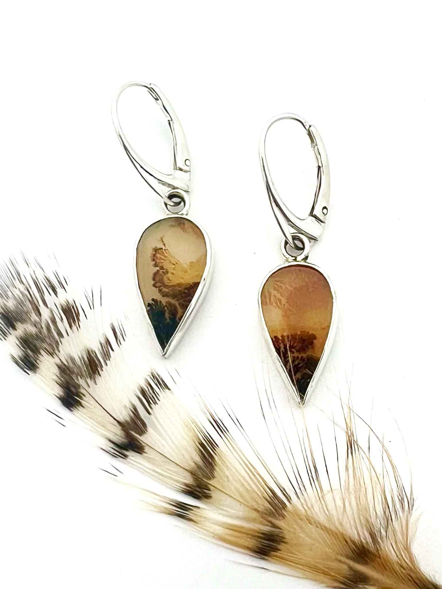 Dendritic Agate Teardrops in Sterling Silver, Scenic Stone Earrings, OOAK Nature Lover Jewelry
