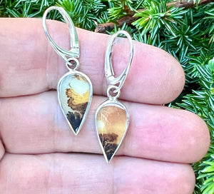 Dendritic Agate Teardrops in Sterling Silver, Scenic Stone Earrings, OOAK Nature Lover Jewelry