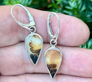 Dendritic Agate Teardrops in Sterling Silver, Scenic Stone Earrings, OOAK Nature Lover Jewelry