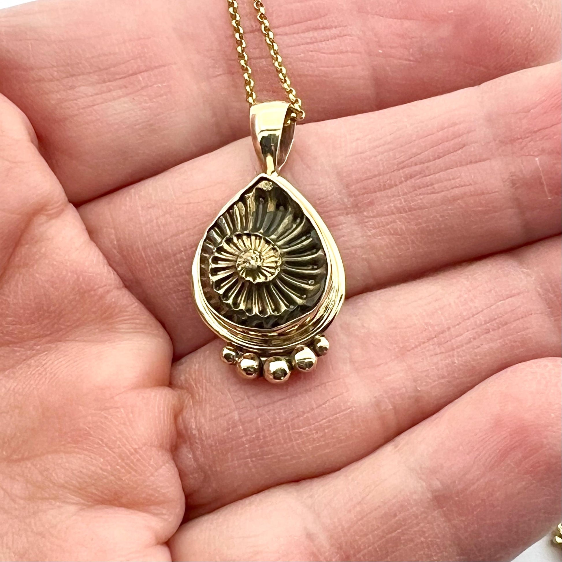 Ammonite Negative Pendant in 14k Gold Setting, Fossil Necklace,