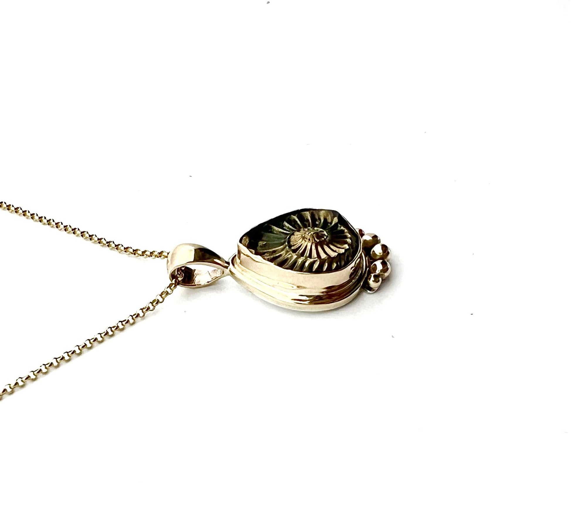 Ammonite Negative Pendant in 14k Gold Setting, Fossil Necklace,