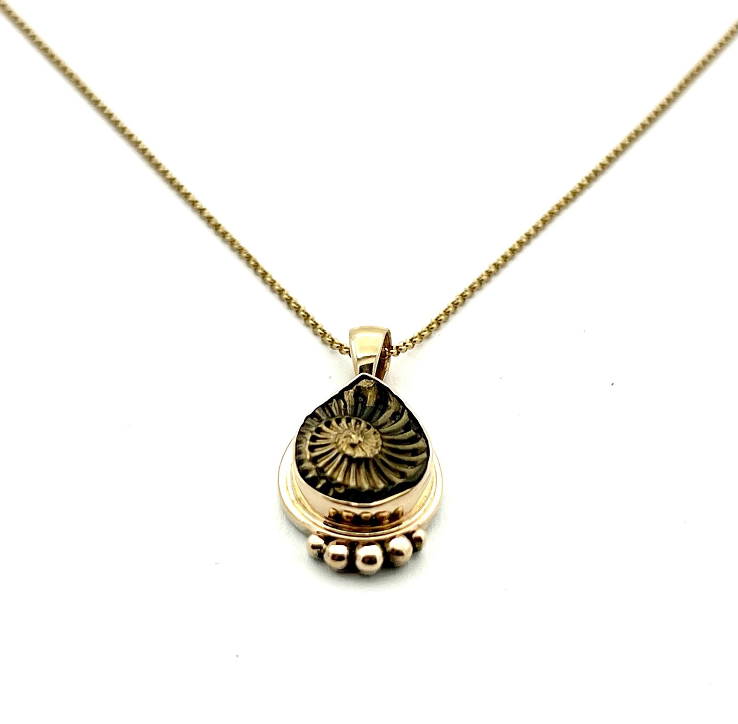Ammonite Negative Pendant in 14k Gold Setting, Fossil Necklace,