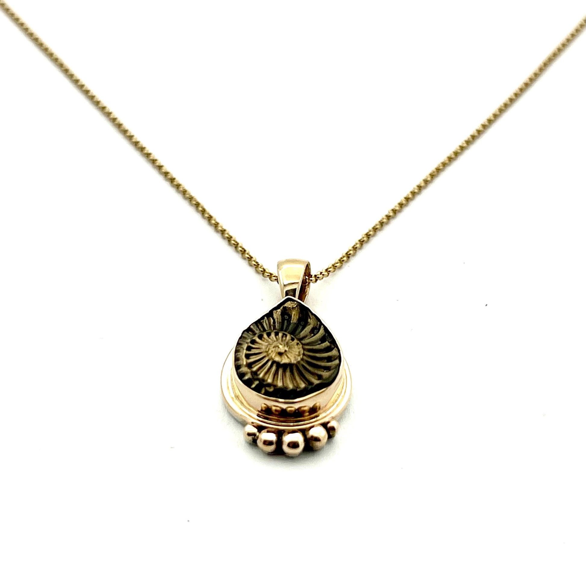 Ammonite Negative Pendant in 14k Gold Setting, Fossil Necklace,