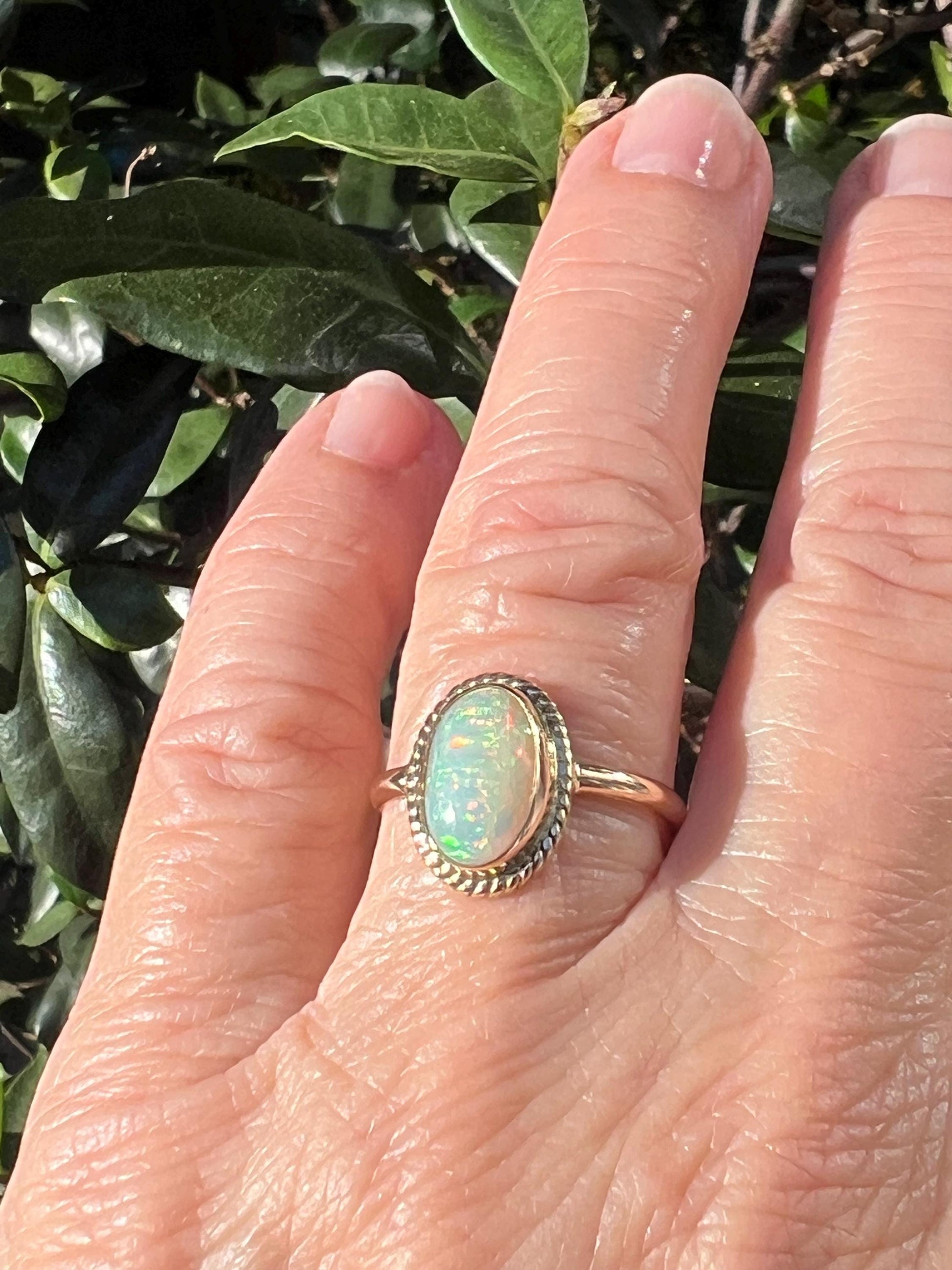 Ethiopian Opal in 14k gold ring, October Birthstone Ring, Solid Opal Statement ring